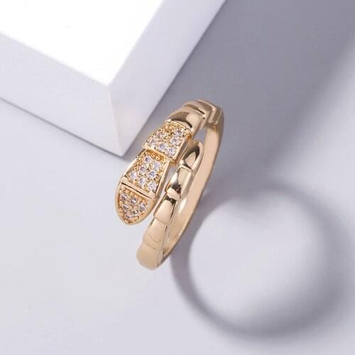Fashion Micro Inlay Zircon Snake Shape Ring Wedding Designer Jewelry for Women Party Gift Copper Gold Open Rings