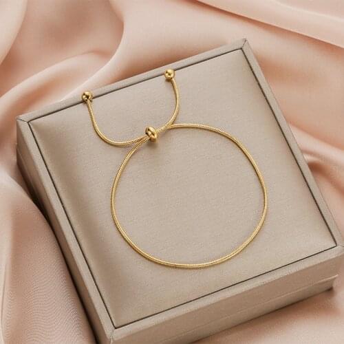 Trendy Simple Gold Color Snake Chain Stainless Steel Women Bracelets Female Adjustable No Fade Daily Bracelet Jewelry Femme Gift