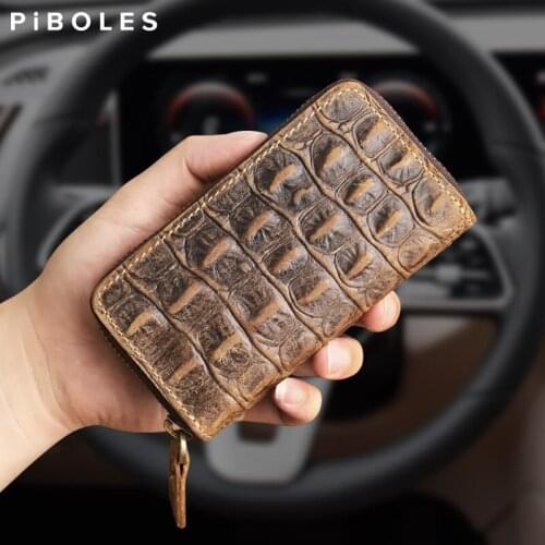 Mens Coin Purse Retro Small Key Wallet Genuine Leather Householder Key Pouch Portable Card Holder Keys Storage Zipper Bag