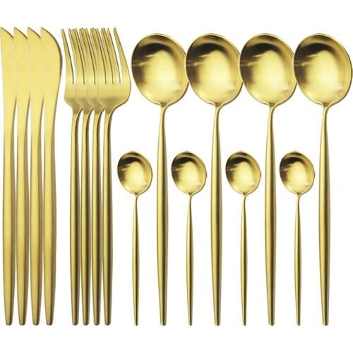 16Pcs Gold Cutlery Set 18/10 Stainless Steel Dinnerware Set Knife Fork Spoon Dinner Tableware Set Western Kitchen Silverware Set