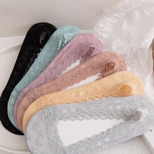 1 Pair Women Summer Socks Silicone Non-slip Invisible No show Socks Solid Color Lace Cotton Female Slipper Socks