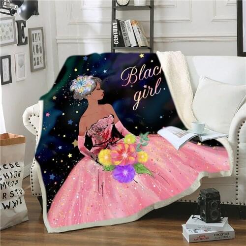 African Woman Funny Character Blanket 3D Print Sherpa Blanket on Bed Home Textiles Dreamlike Style for Birthday Gift