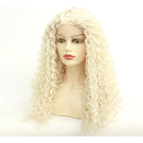 Platinum Blonde Lace Front Wig with Synthetic Hair Wigs Long Afro Kinky Curly White Blonde Heat Resistant Cosplay for Women