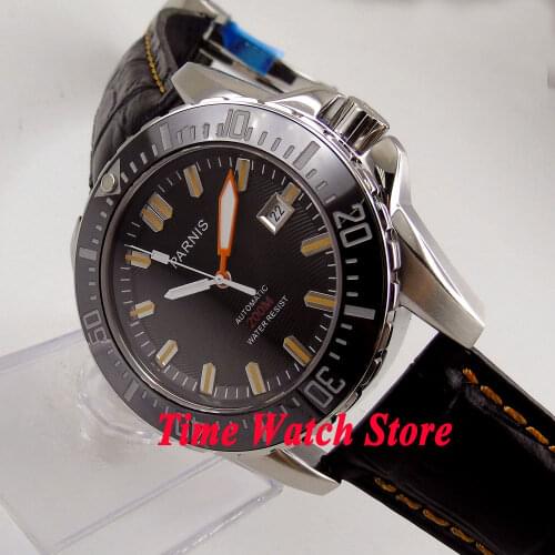 Parnis 43mm Driver Miyota 20ATM Automatic movement Mens watch Black wave dial Sapphire glass Ceramic Bezel 908