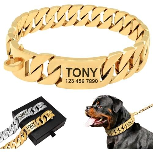 Personalized Pet Chain Dog Collar Custom Stainless Steel Dog Collar For Medium Large Dogs French Bulldog Pitbully Strong Collars
