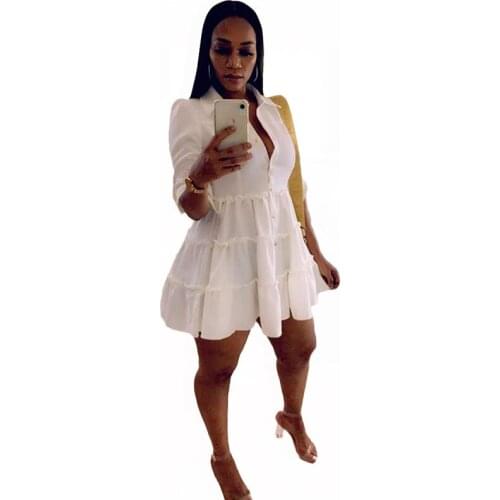 Sexy Ruffles A-line Shirt Dress for Women Half Sleeve Button Casual Summer Dress Streetwear Mini Party Club Dresses Plus Size