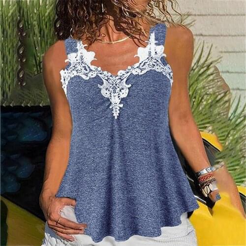 Plus Size 5XL Sexy Woman Tank Top 2021 Summer V-neck Sleeveless Lace Crochet Vest Solid Color Tank Top Woman Fashion Clothing