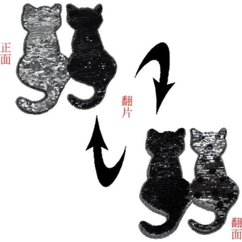 Reversible change Turn over sequins Patches for clothing T shirt Women 25cm Cat flip the double sided T-shirt Womens Patch