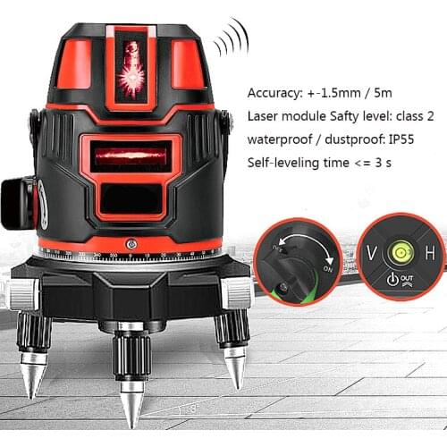 3D 5 lines 6 points Laser Levels Self-Leveling 360 Horizontal Vertical Cross Line 20 times red can be used with outdoor