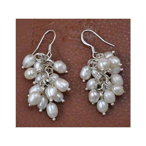 Handcraft genuine freshwater cultured pearl dangle earring grape style