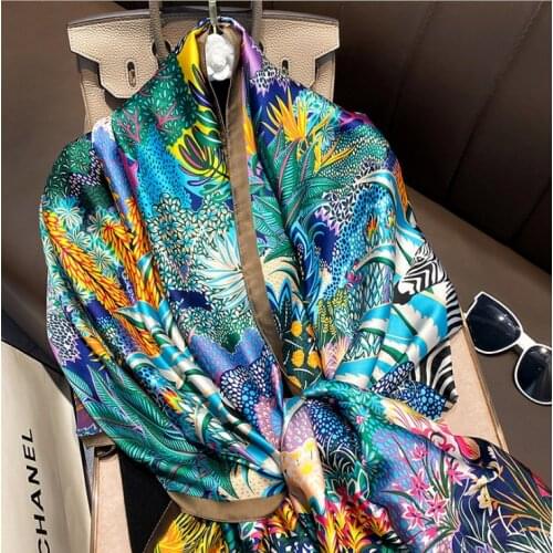 180*90CM peacock flame red lip scarf female spring and autumn new silk printed scarf thin dual-purpose air conditioning shawl