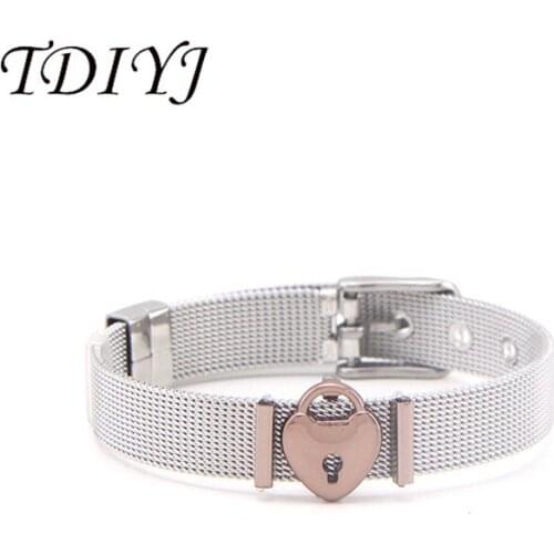 TDIYJ Fashion Stainless Steel Coffee Lock Slide Charms Bracelets Set as Women Jewelry