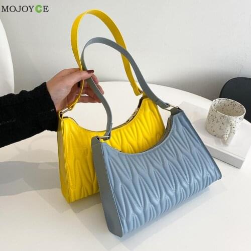 Womens Fashion Leather Handbags Fashion Women Pleated Hobos Underarm Bag Casual Solid Color PU Leather Handbags