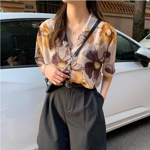 Women Floral Short Sleeve Shirts Fashion Button Tops Blouse Shirts Blusas Casual Summer Clothes