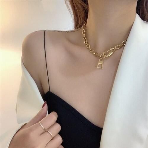 Vintage Titanium Zipper Puller Pendant Necklace for Women Punk Jewelry Gothic Metal Chain Chokers Necklace Femail Colliers 2020