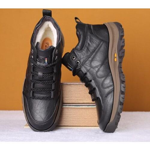 Winter Warm Men Boots Genuine Leather Wool Fur Outdoor Snow Boots Handmade Waterproof Working Non-slip Ankle Boots Botas Mujer