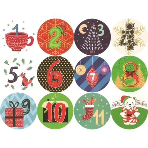 10Pcs Colorful 24 Days Countdown Christmas Calendar Xmas Gift Bag Advent Calendar Sticker for Holiday Home Office Party Decor
