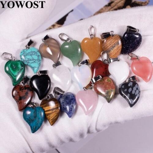 10Pcs Natural Gem Stone Pendants Crooked Heart Shape Dangle Beads Golden Swan Malachite Unakite Jaspers Owyhee Picture QBV004