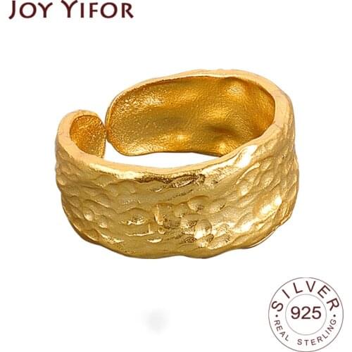 100% 925 Sterling Silver Ring For Women Chain Matte Wide Gold Color INS Minimalist Irregular Fine Jewelry Bijoux Birthday Gift