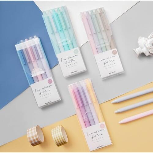 5pcs 0.5mm Mint Purple Pink Candy Ice Cream Gel Pen Set Roller Ball Pens Black Ink Writing Office School