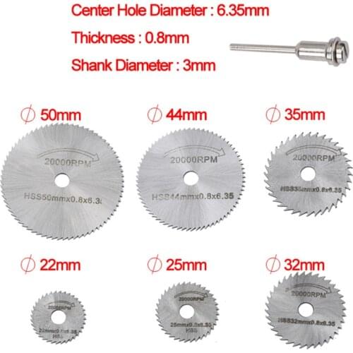 7pcs/set Dremel Accessories Rotary Tool Circular Saw Blades Cutting Discs +1 Mandrel Drill 22/25/32/35/44/50mm Cut Power tools