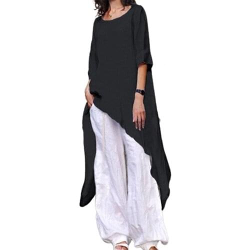 Vintage Ramie Shirts Women Blouse Irregular Solid Color Summer Round Neck Half Sleeve Shirt Daily Wear Loose Elegant Casual Cape