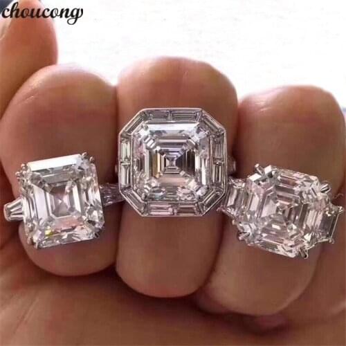 Choucong Luxury Promise Ring 925 sterling Silver Asscher cut 12mm AAAAA cz Engagement Wedding Band Rings For Women Men Jewelry
