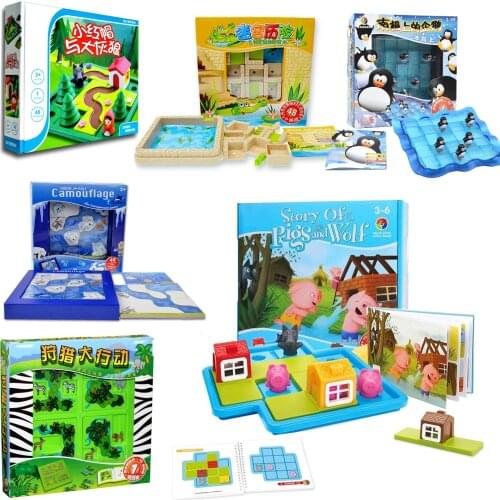 Child Smart Hide&Seek Board Games Lil Red Riding Hood Three Lil Piggies Animals IQ Challenges Board with Solution Game Kids Gift