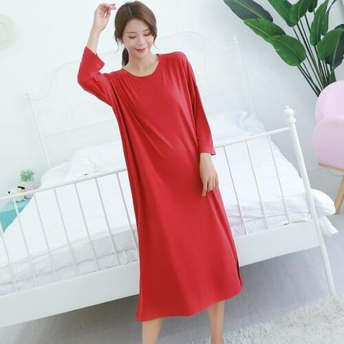 Nightdress wine red modal long skirt spring autumn Korean thin fat mm loose large size summer casual home service ночная рубашка