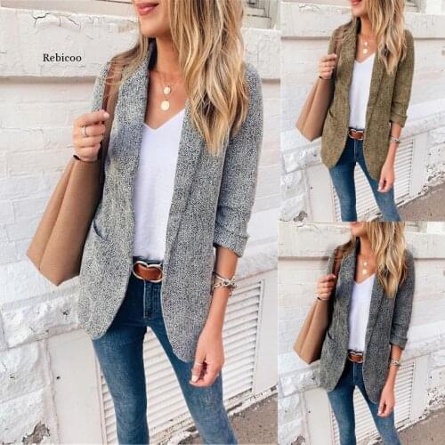 Elegant Autumn Turn Down Collar Slim Plaid Blazer Jacket Half Sleeve Office Lady Woman Suits Slim Casual Buckles Coat