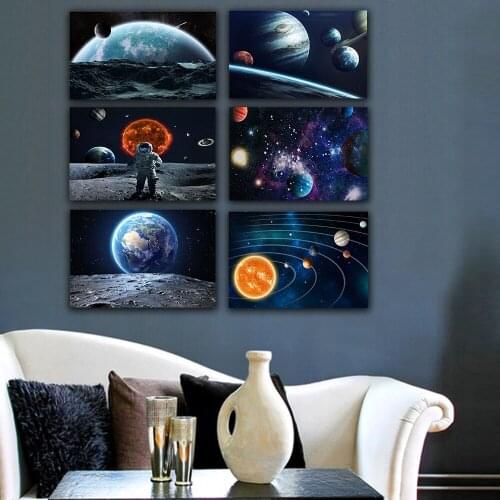 Galaxy Stars Astronaut Planet Hole Out Space Posters and Prins Universe Earth Meteorite Big Dreamer Canvas Painting Wall Picture