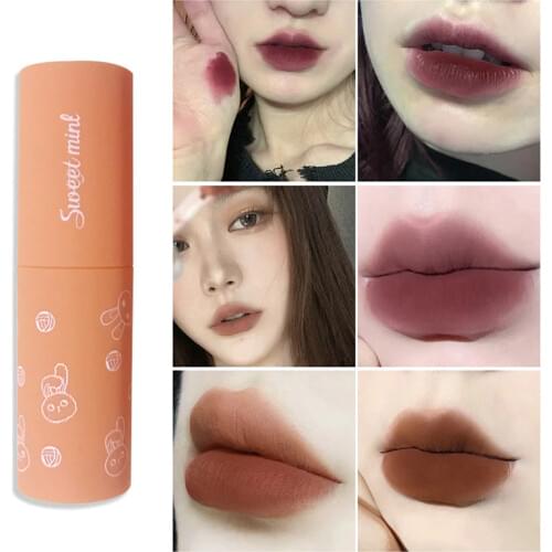 6 Colors Lip Mud Lipstick Cute Lip Glaze Glamour Lady Velvet Matte Orange Strawberry Long Lasting Natural Nonstick Cup TSLM1