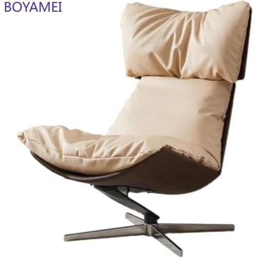Customized modern simple leather rotary luxury single leisure chair lazy balcony living room bedroom reclining sofa chair