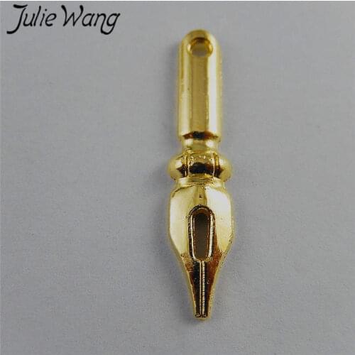 Julie Wang 20PCS Gold Alloy Hollow Pens Tip Steampunk Charms Pendants Jewelry Makings Necklace Earring Findings Accessory