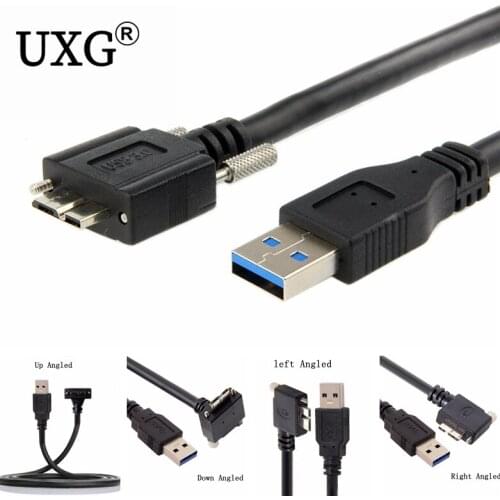 USB 3.0 male to micro B 90 Degree Right & Left & Up & Down Angled Micro B USB 3.0 With Lock Screws Mount Data cable 1.2m 3m 5m