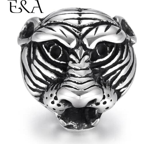 Stainless Steel Beads Tiger Head Blacken 5mm Hole Metal Animal European Bead Supplies DIY Jewelry Bracelet Making Accessories