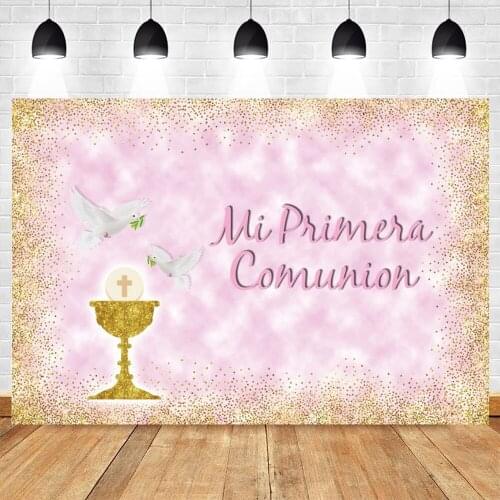 My First Communion Backdrop Pigeon Chalice Cross Birthday Vinyl Photography Background Photographic Photo Studio Photophone Prop