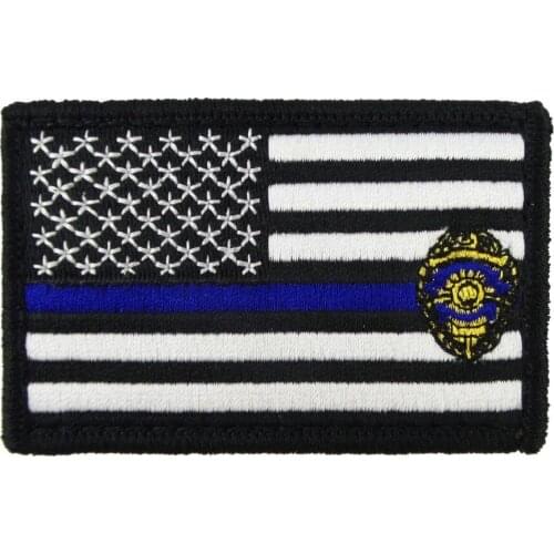 Embroidery Patches Thin Blue Line Badge Flag Tactical Tags Patch American Applique Emblem Tactical Patch