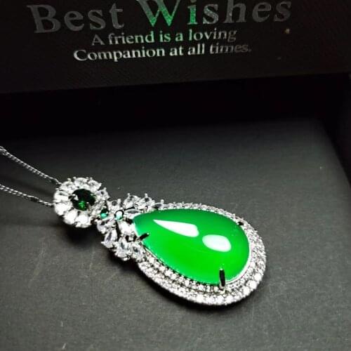 Natural ice green chalcedony pendant necklace