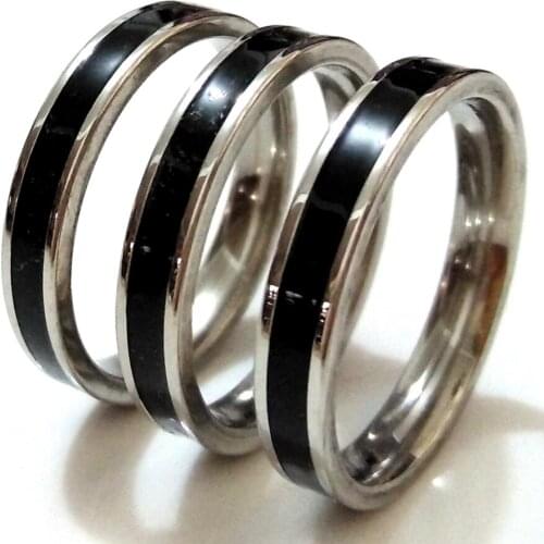 Wholesale 50pcs/lot Unisex Comfortable Black Enamel 4mm Width Stainless Steel Band Wedding Ring Wholesale Classic Jewelry