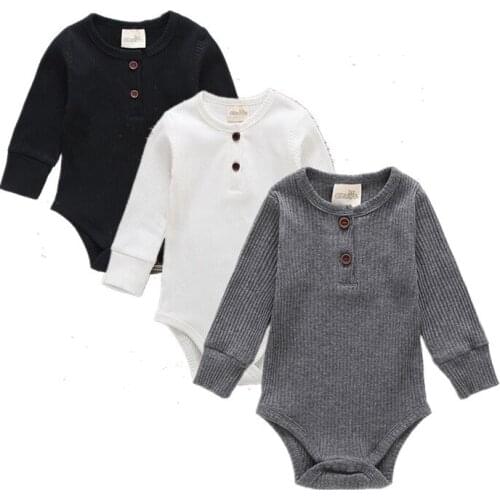 2019 Newborn Infant Solid bodysuits Cute Cotton Long Sleeve Unisex Bebe Boys Girls o neck Romper Baby Clothing Leotard Body Tops