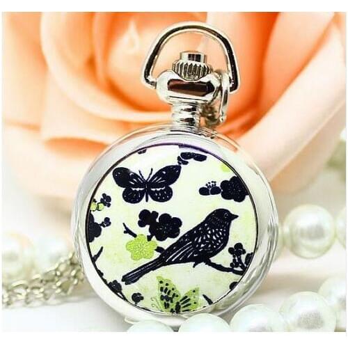 Wholesale 10 PCS/lot Brand Hot Sale Butterfly Pattern Enamel Pocket Watch with Necklace Chain Pendant Quartz Pocket Watches Gift