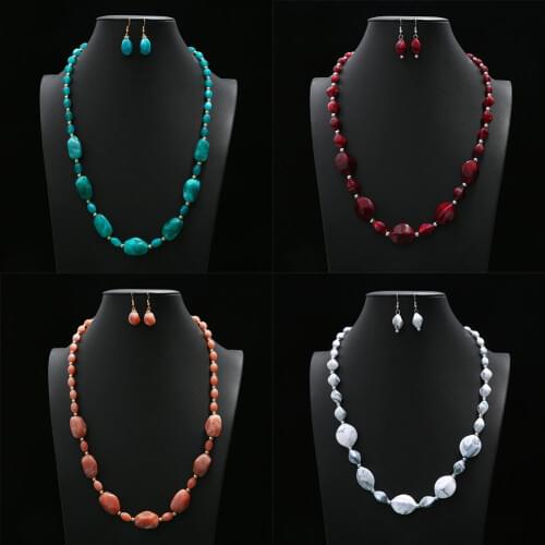 Acrylic Beaded Necklace Earrings Jewelry Set Fashion Bohemian Winter Long Sweater Necklace for Women Party Wedding Gifts