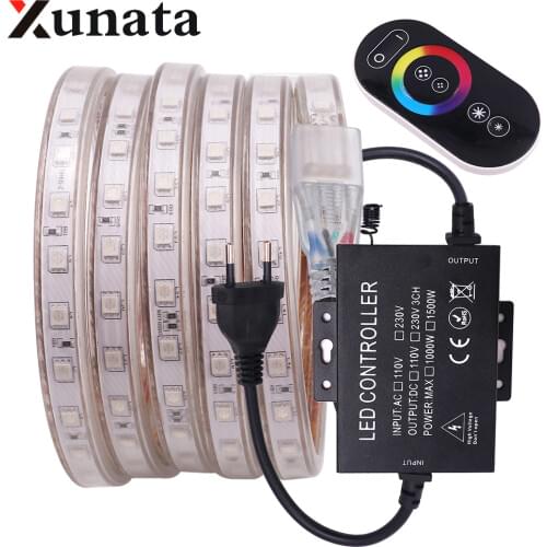 RGB LED Strip with Remote 110V 220V 5050 Led Light Strip Waterproof 60Leds/m High brightness Flexible Led Tape Ribbon Lamp