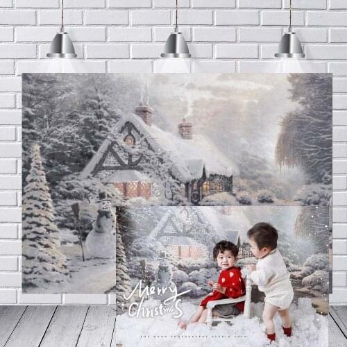Christmas Backdrop Childrens Tree White Snow New Year Family Decoration Snowflake Photo Studio Background Brick Fireplace