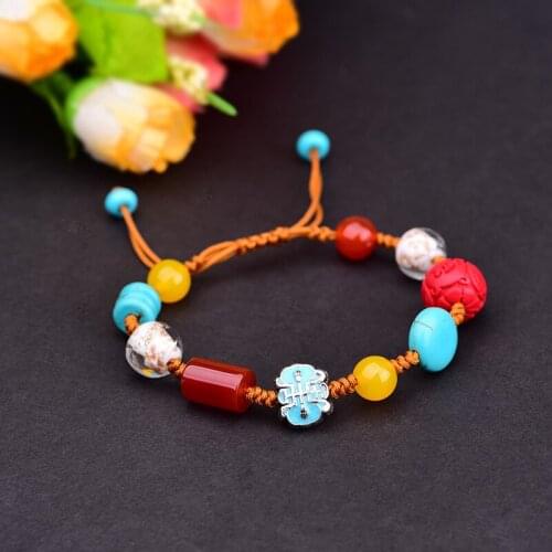 Hand-woven Retro Cloisonne Butterfly Disc Bracelet Tibetan Ethnic Style Prayer Beads Jewelry Graceful Colorful Beads Bracelet