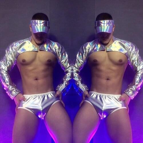 Sexy Nightclub Pole Dance Costume Men Laser Performance Stage Clothing Suit Gogo Dancing Wear Bar DJ Dancer Outfit VDB3868