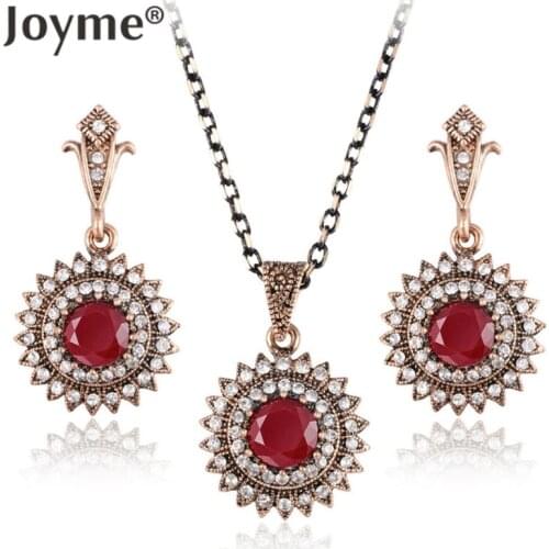 Turkish Wedding Bridal Jewelry Sets Red African Beads Indian Jewelry Accessories Necklace And Earrings Set Parure Bijoux Femme