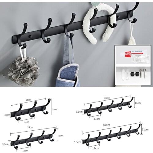 Punch / no punch Space Aluminum Robe Hooks Wall Hang Mounted Towel Hook Black Painted Clothes Hook Bathroom Hardware