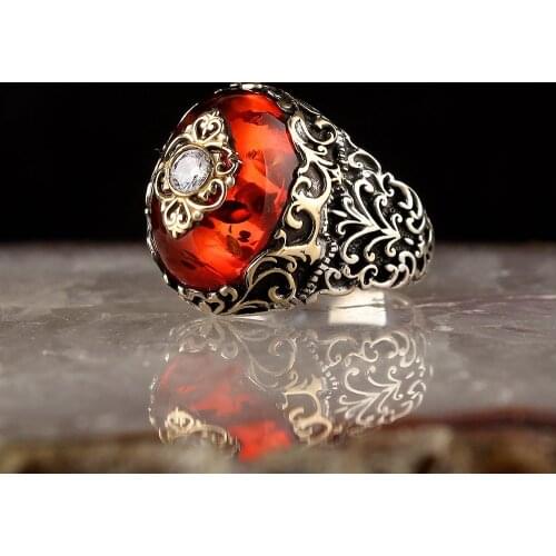 Amber Gemstone 925 Sterling Silver Ring
